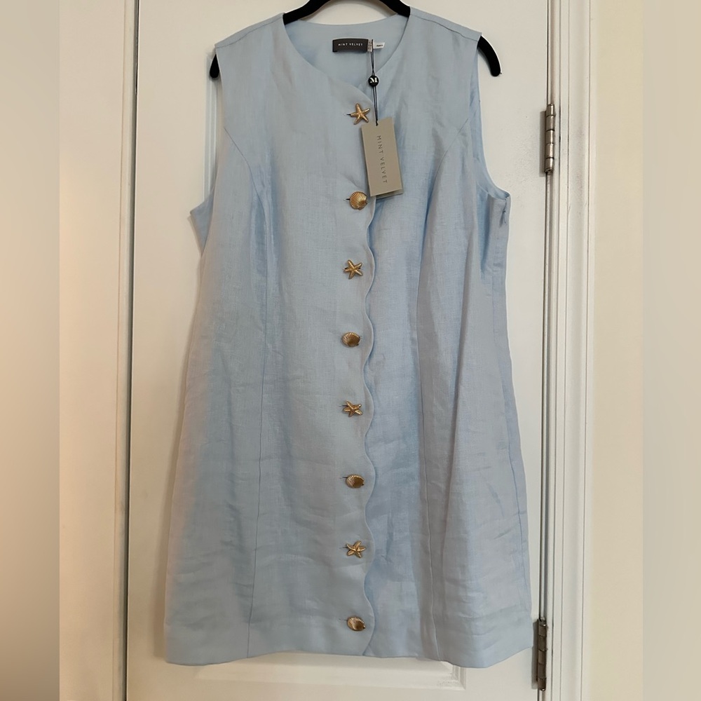 Blue Linen Starfish & Shell Dress by Mint Velvet - sea theme - NWT